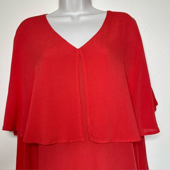 Chicos Crinkle Gauze Flutter Sleeve Capelet Layer Red Orange Blouse Women XL - Picture 3 of 13